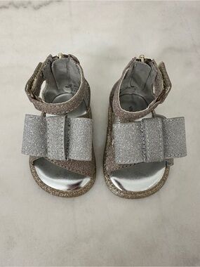 Stuart Weitzman Baby Selina Silver Glitter Bow Sandals
